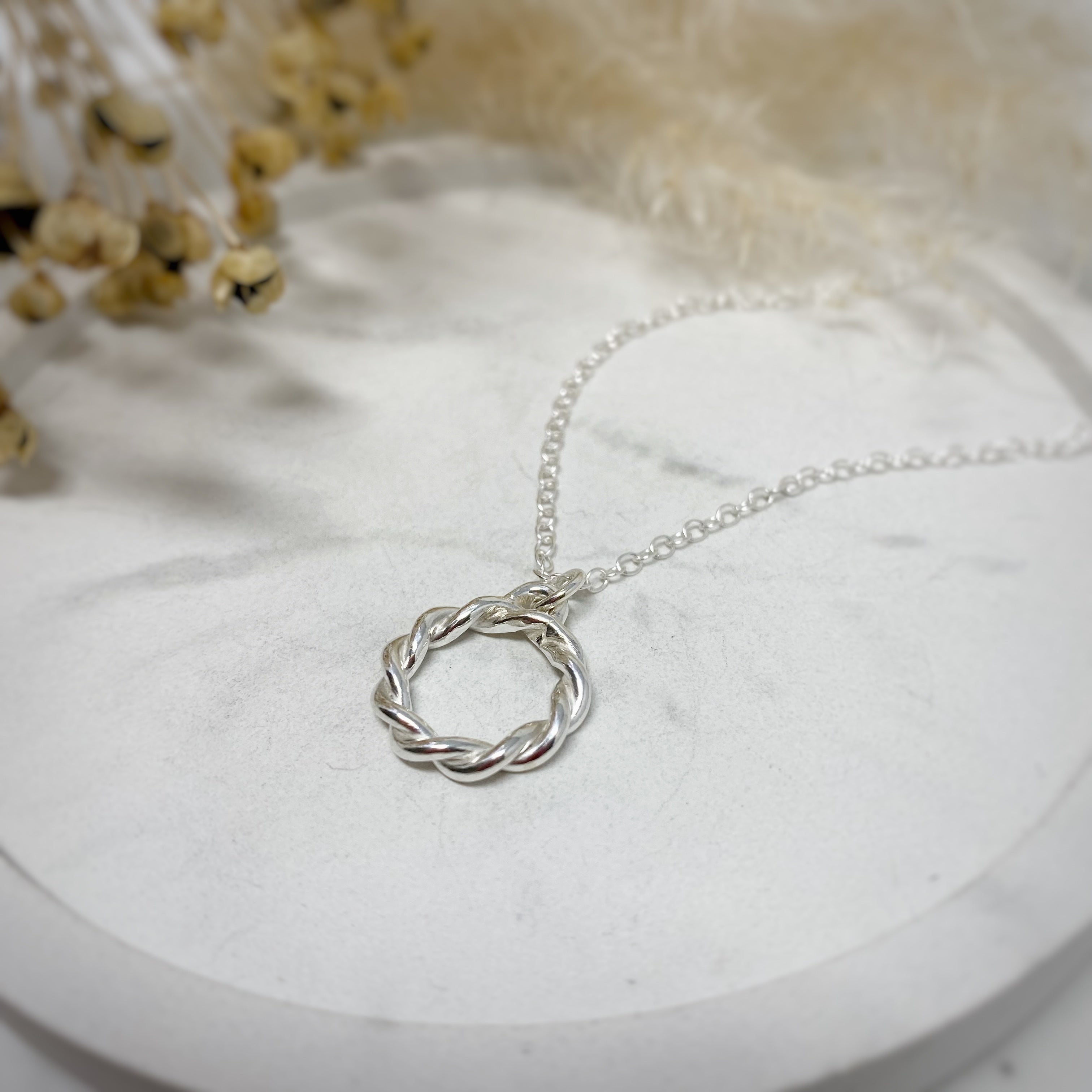 Silver rope deals knot necklace