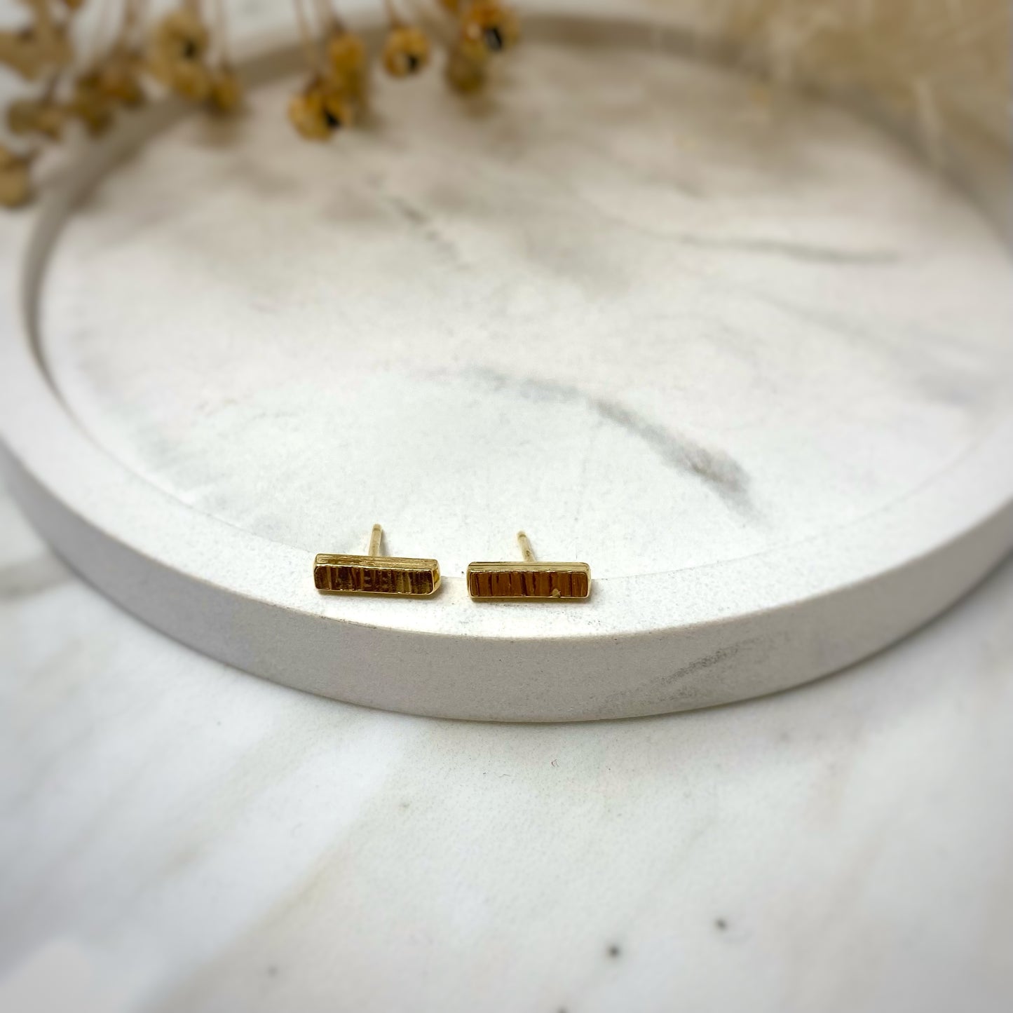 Gold Vermeil Studs - Hammered Bars